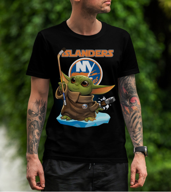 New York Islanders Baby Yoda NY NHL Hockey Puck T-Shirt