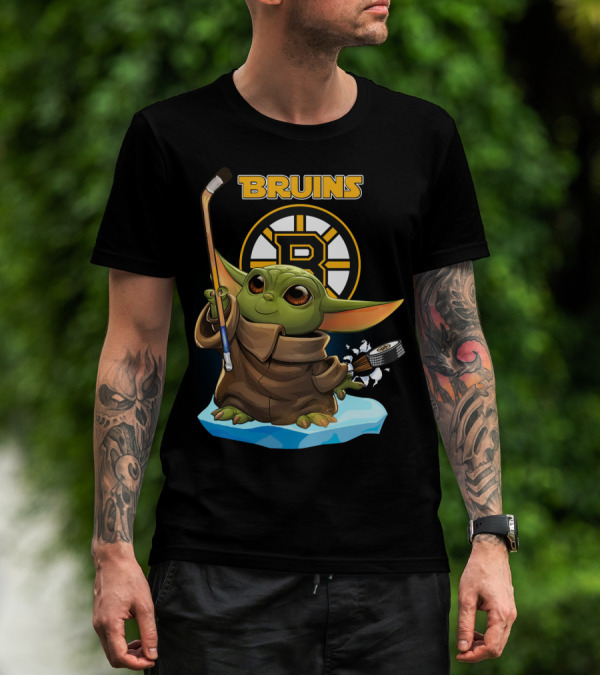 Bruins Boston Baby Yoda Nhl Hockey Stick Puck T-Shirt