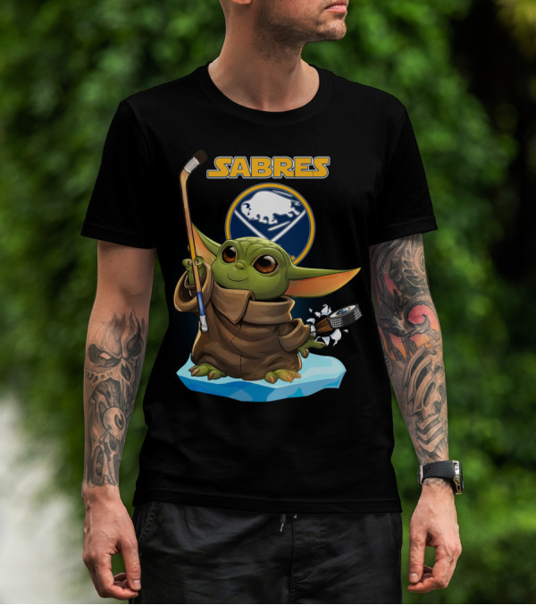 Buffalo Sabres Baby Yoda NHL Hockey Stick And Puck T-Shirt