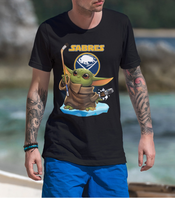 Buffalo Sabres Baby Yoda NHL Hockey Stick And Puck T-Shirt