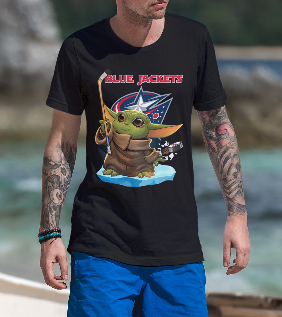 Blue Jackets Baby Yoda Columbus NHL Hockey Star Wars T-Shirt