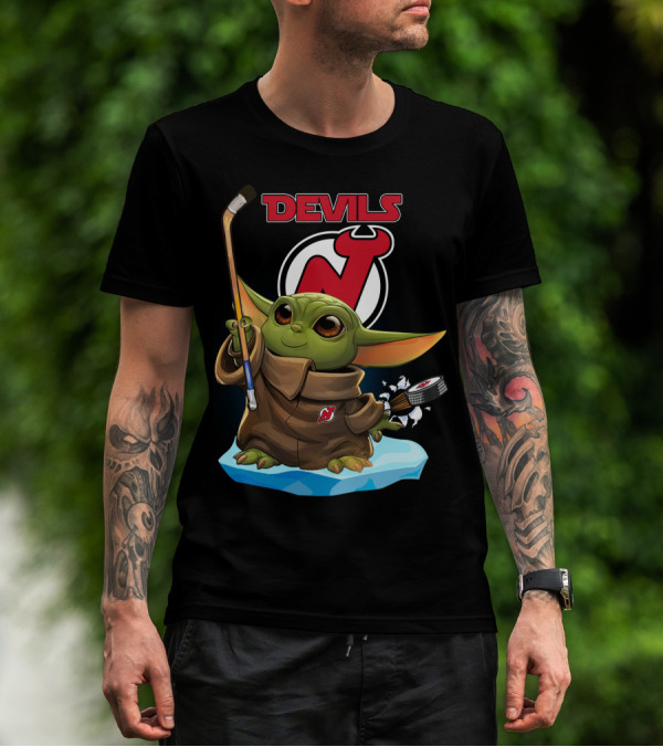 New Jersey Devils Baby Yoda NHL Hockey Stick Puck T-Shirt