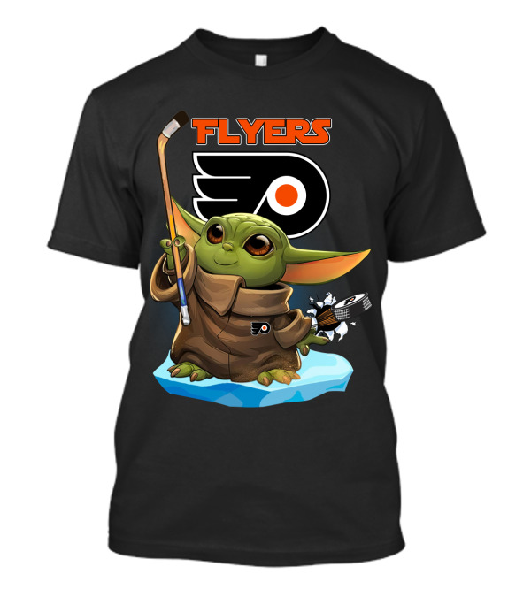 Philadelphia Flyers Baby Yoda With Hockey Stick And Puck T-Shirt