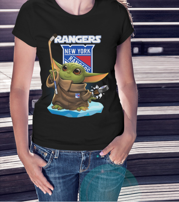 New York Rangers Baby Yoda Hockey Crossover T-Shirt