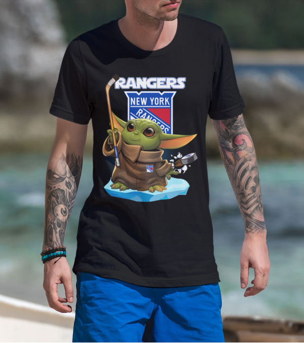 New York Rangers Baby Yoda Hockey Crossover T-Shirt