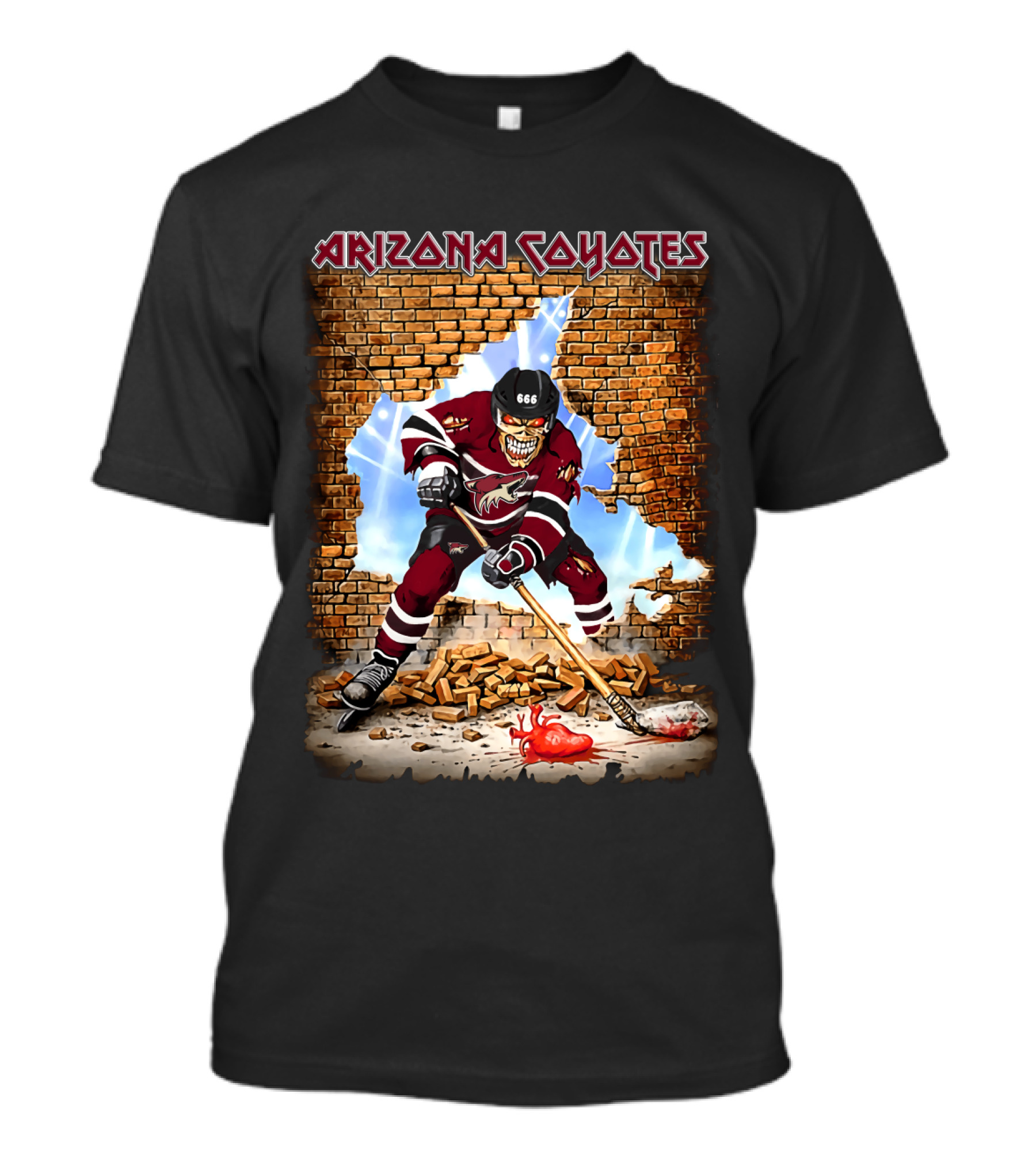 Arizona Coyotes Hockey Skeleton Player Breaking Through Brick Wall T-Shirt