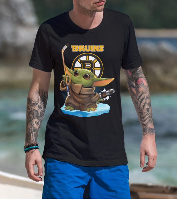 Bruins Baby Yoda Hockey Star Wars Crossover T-Shirt