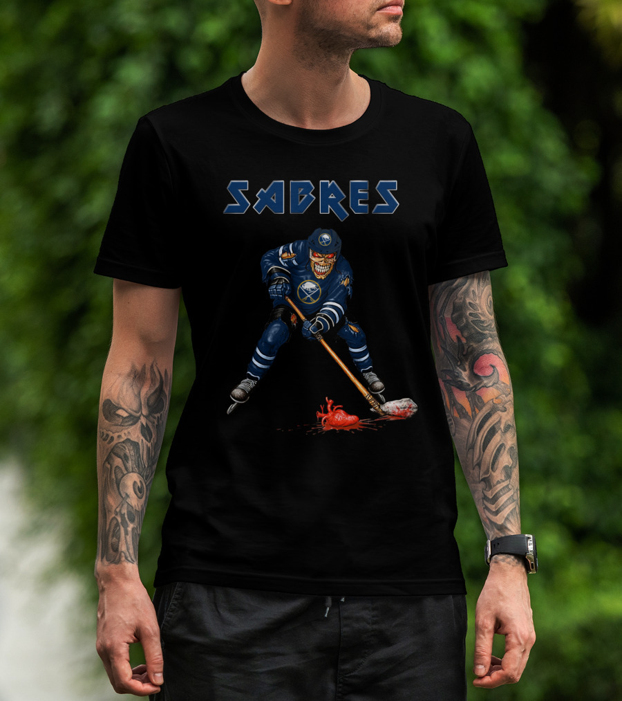 Sabres Grim Reaper Hockey Player With Bloody Heart And Stick T-Shirt