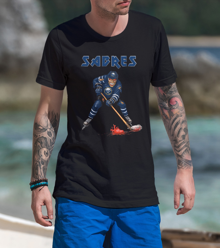 Sabres Grim Reaper Hockey Player With Bloody Heart And Stick T-Shirt