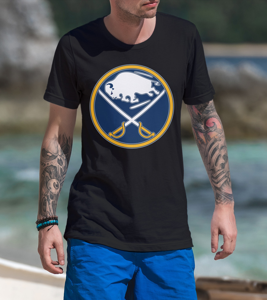 Buffalo Sabres Nhl Team Logo White Buffalo And Crossed Sabres T-Shirt