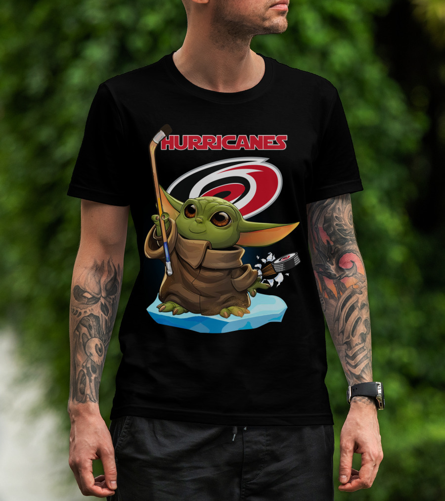 Hurricanes Baby Yoda With Hockey Stick And Puck Carolina Hurricanes T-Shirt