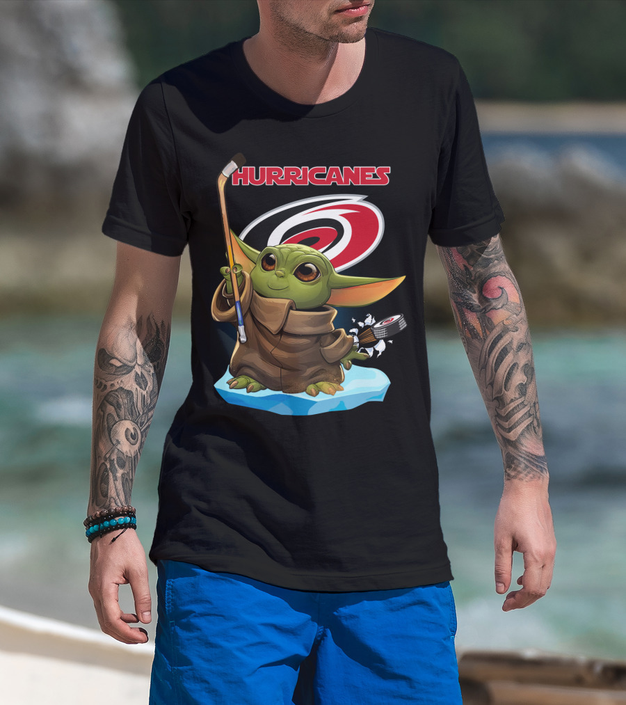 Hurricanes Baby Yoda With Hockey Stick And Puck Carolina Hurricanes T-Shirt