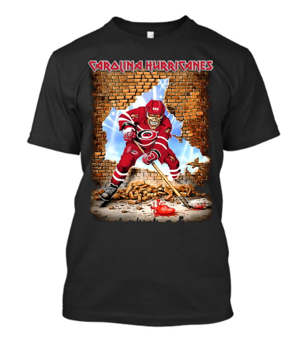 Carolina Hurricanes Skeleton Hockey Player Brick Wall T-Shirt