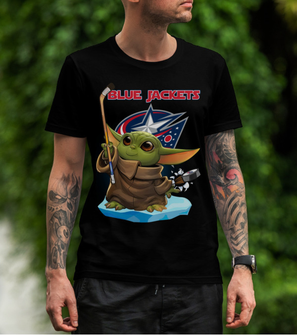 Blue Jackets Baby Yoda Hockey Fan T-Shirt