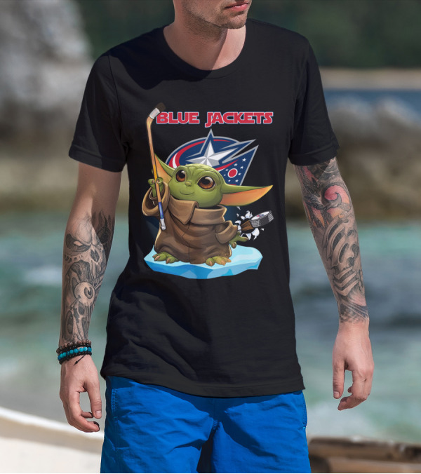 Blue Jackets Baby Yoda Hockey Fan T-Shirt
