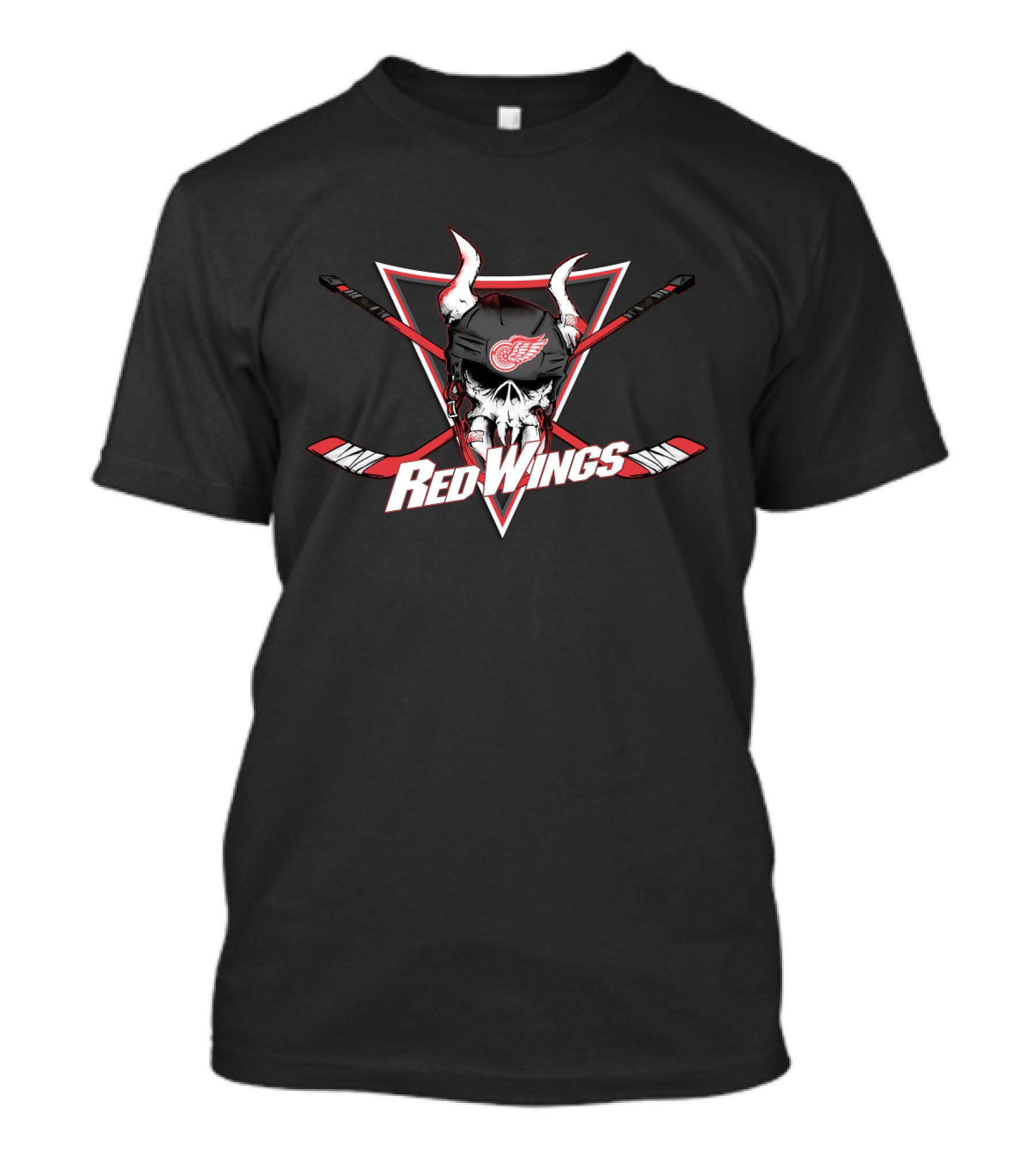 Detroit Red Wings Skull With Horns And Crossed Hockey Sticks T-Shirt