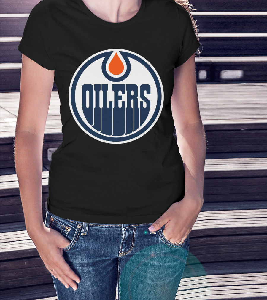 Edmonton Oilers Nhl Team Logo With Classic Oil Drop Symbol T-Shirt