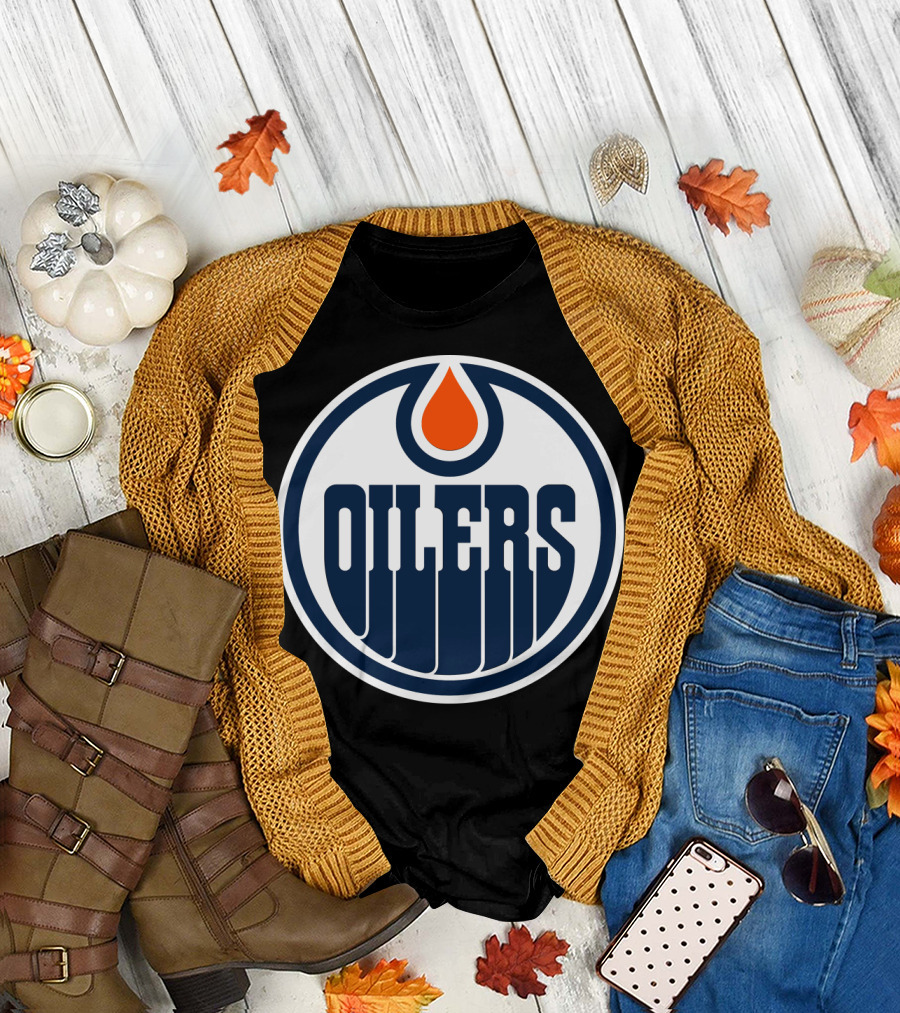 Edmonton Oilers Nhl Team Logo With Classic Oil Drop Symbol T-Shirt
