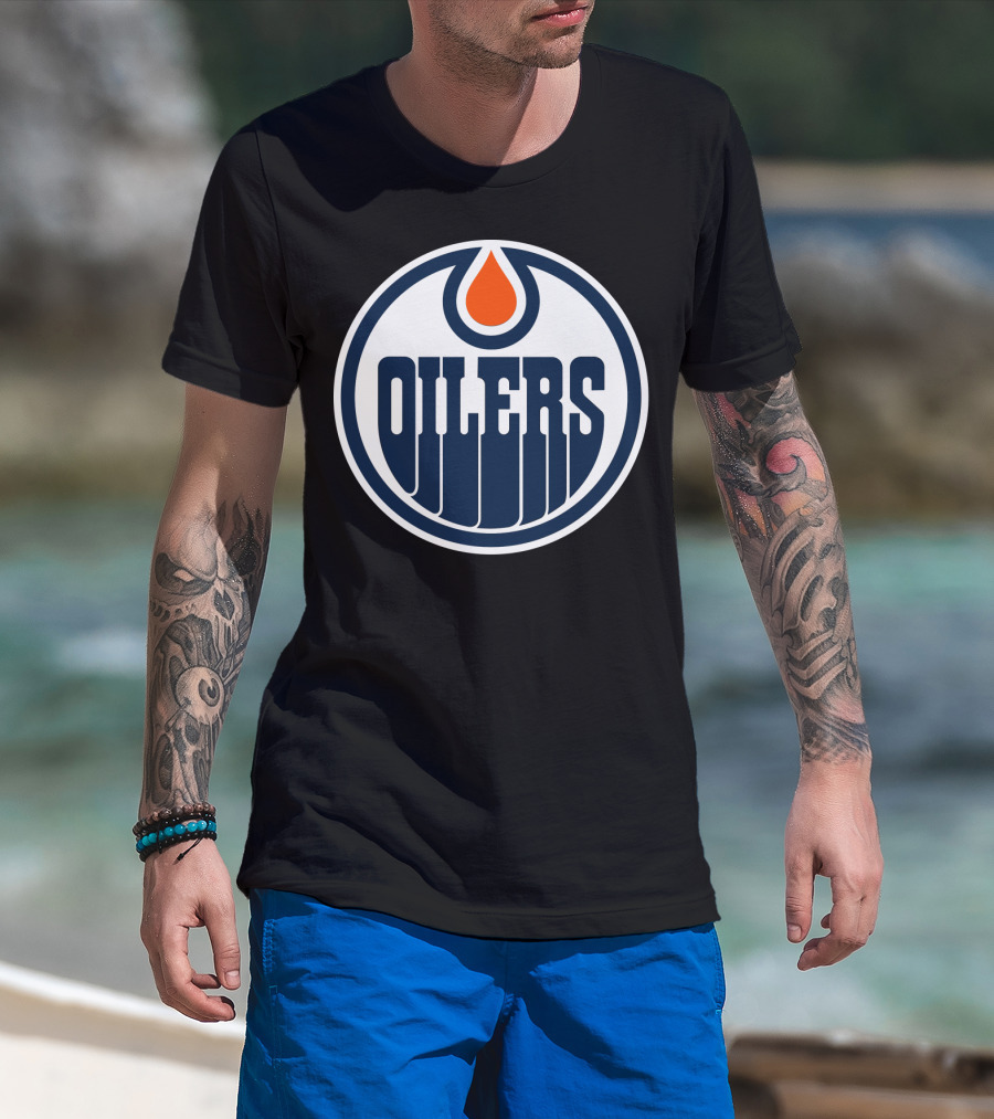 Edmonton Oilers Nhl Team Logo With Classic Oil Drop Symbol T-Shirt