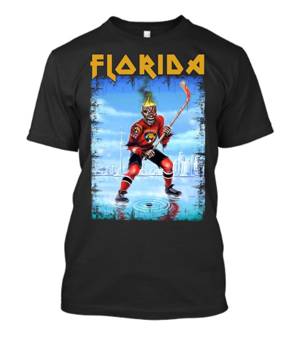 Florida Panthers Hockey Florida Ice Skeleton Hockey Player Flames T-Shirt