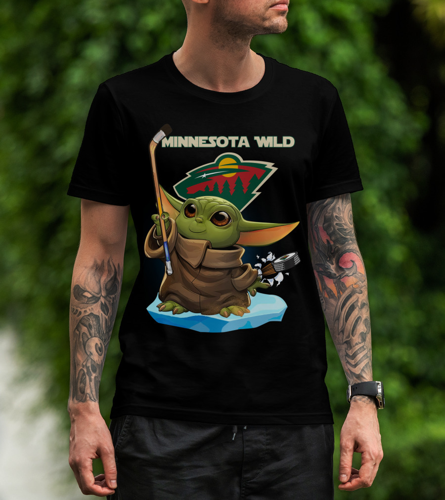 Minnesota Wild Baby Yoda Hockey Star Wars Nhl Crossover T-Shirt