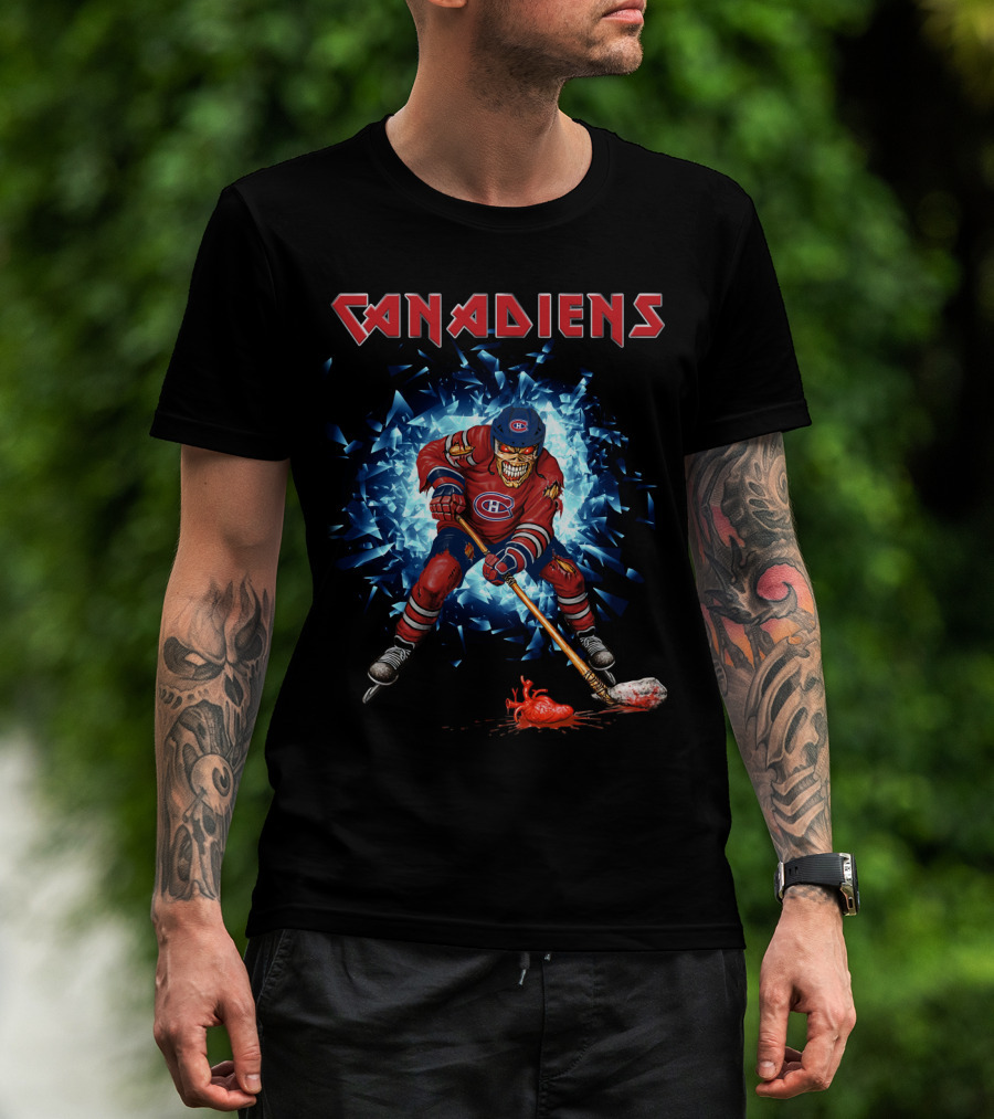 Canadiens Hockey Evil Skeleton Player Exploding Ice Effect T-Shirt