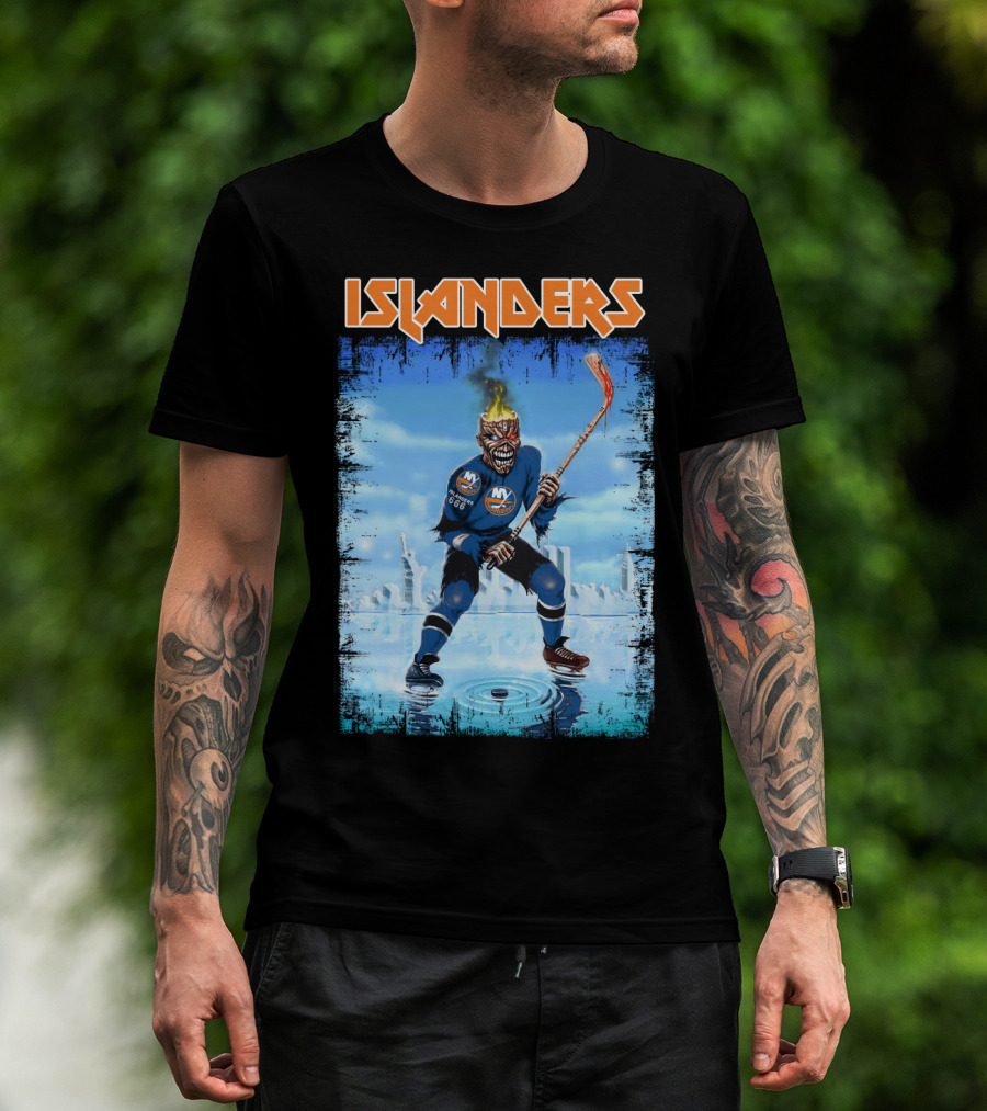 New York Islanders Hockey Skeleton Flames T-Shirt