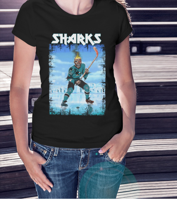 Sharks Fiery Hockey Player On Ice T-Shirt