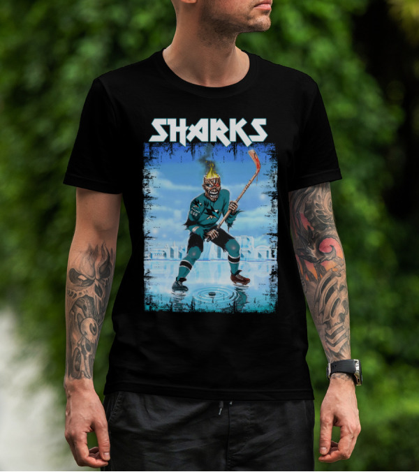 Sharks Fiery Hockey Player On Ice T-Shirt