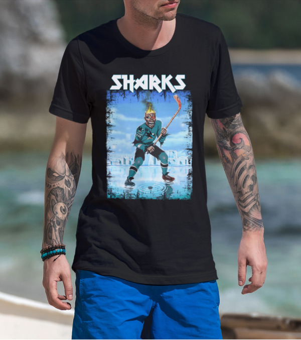 Sharks Fiery Hockey Player On Ice T-Shirt
