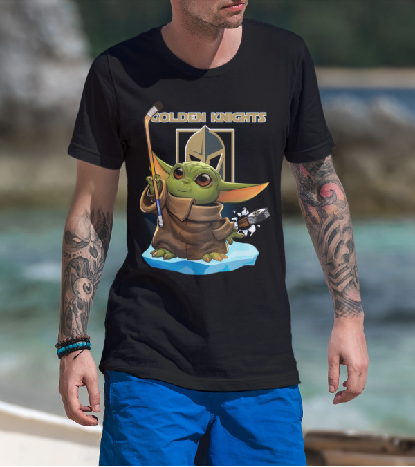 Golden Knights Baby Yoda Hockey Ice Block T-Shirt