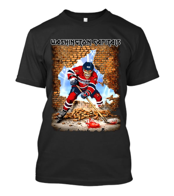 Washington Capitals Hockey Player Skull Brick Wall Artwork T-Shirt