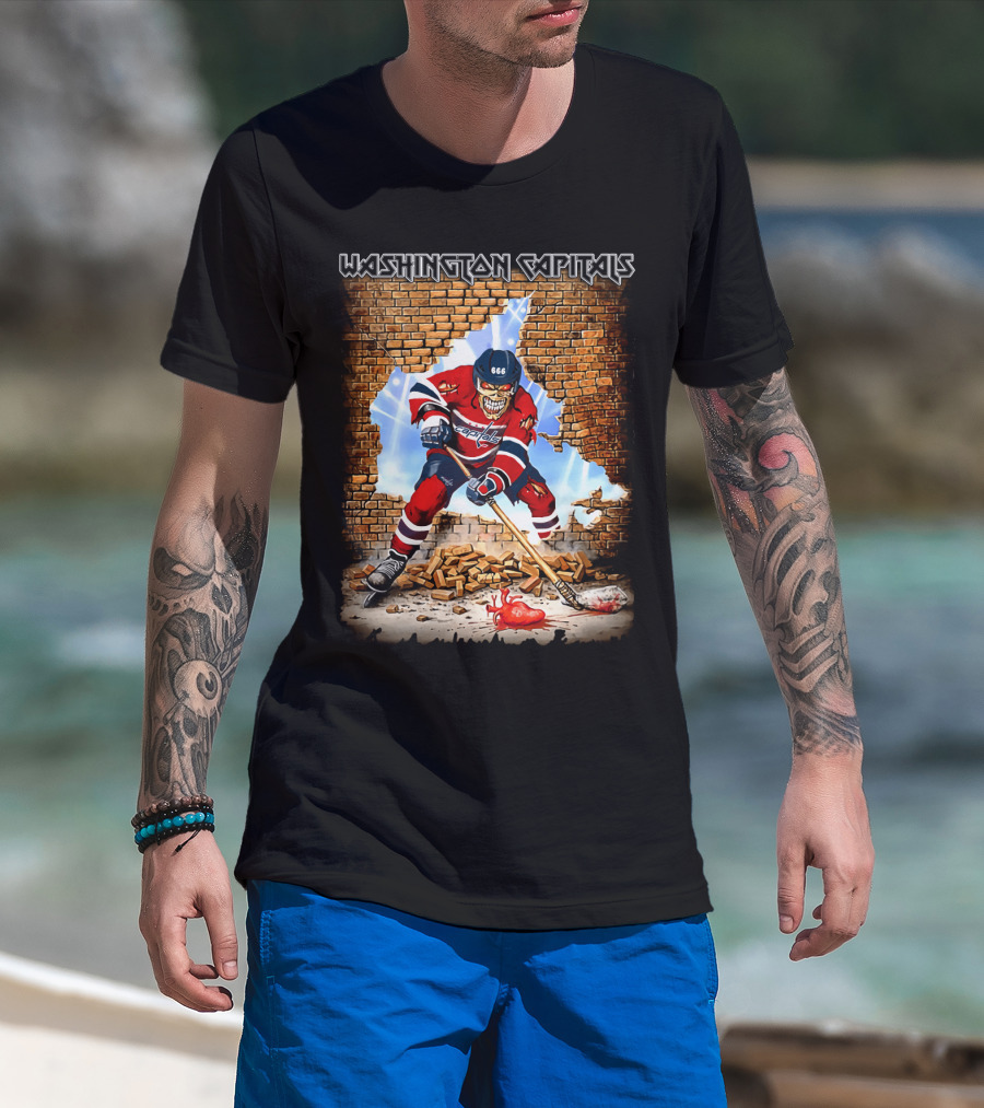 Washington Capitals Hockey Player Skull Brick Wall Artwork T-Shirt