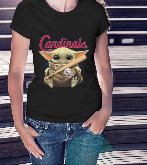 Cardinals Baseball St. Louis Baby Yoda With Bat And Ball T-Shirt