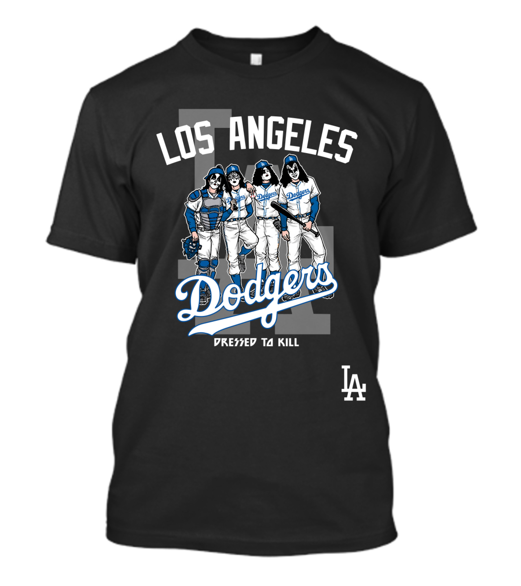 Los Angeles Dodgers Dressed To Kill Featuring KISS Band Members T-Shirt