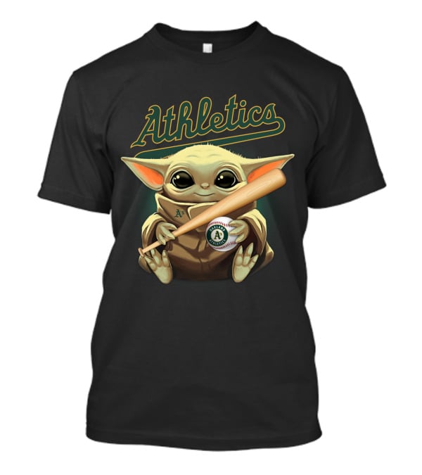 Athletics Baby Yoda Holding Baseball And Bat With Oakland A's T-Shirt