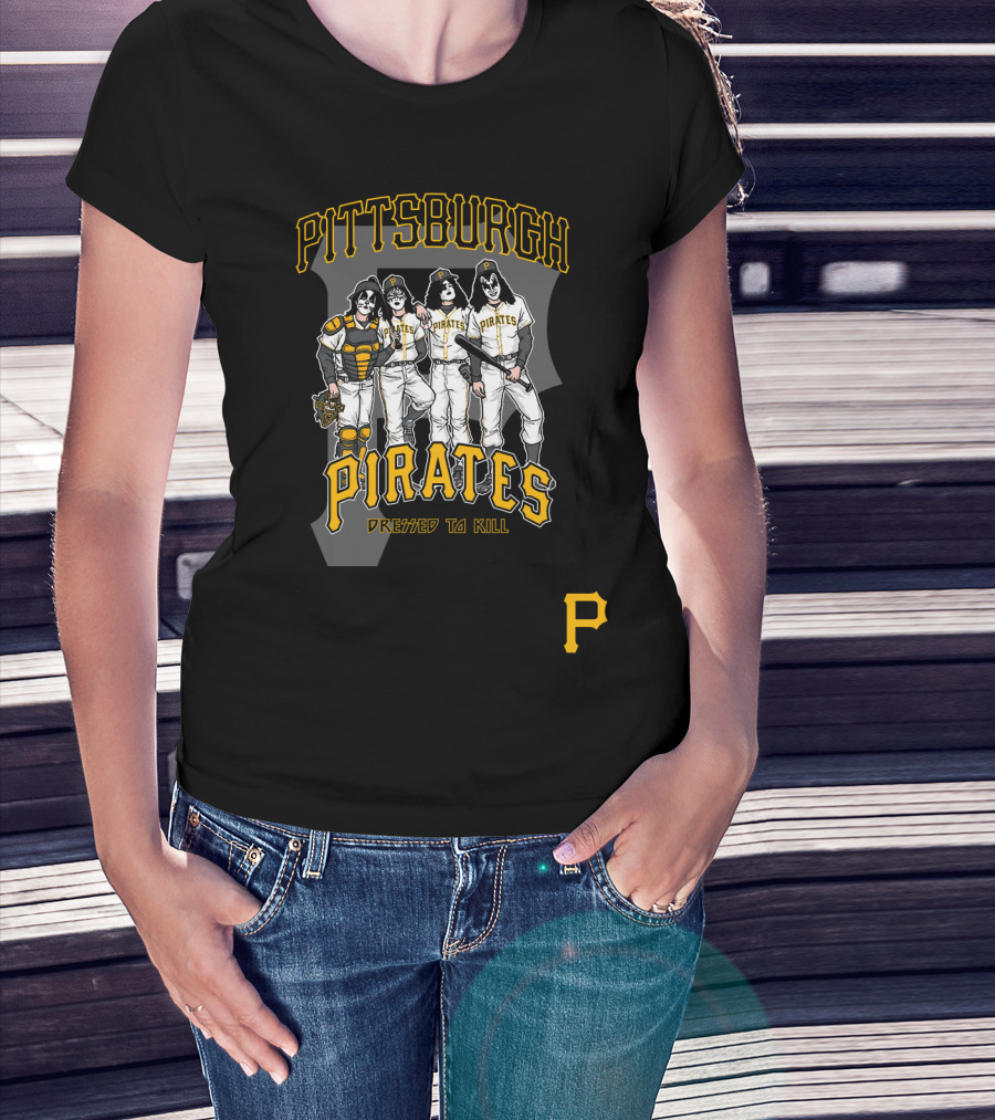 KISS Pittsburgh Pirates Dressed To Kill Baseball Rock Crossover T-Shirt