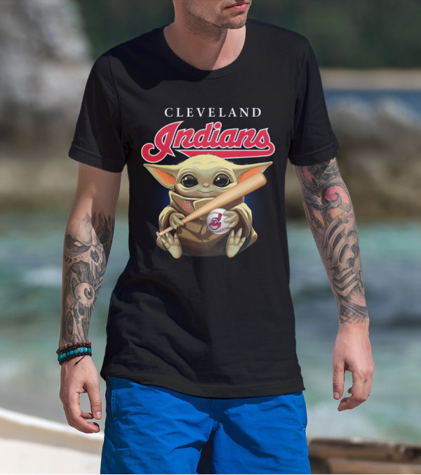 Cleveland Indians Baby Yoda Baseball Bat And Ball T-Shirt