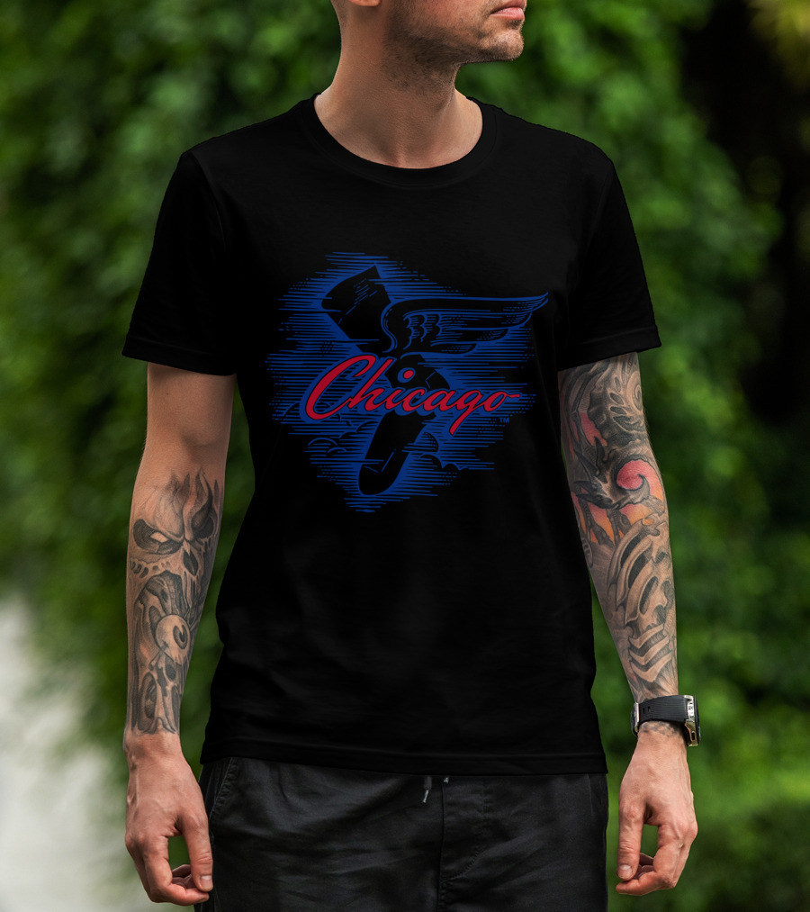 Chicago Winged Shoe In Blue With Red Lettering T-Shirt