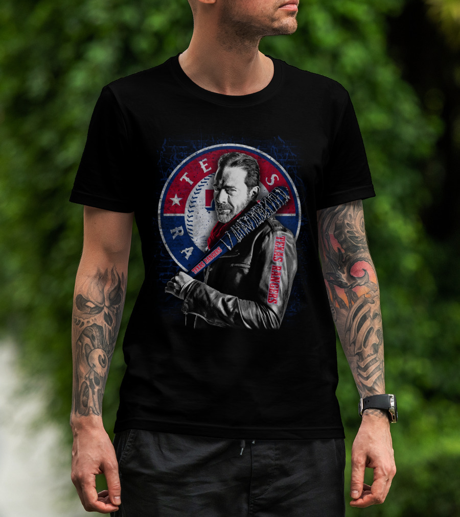 Texas Rangers Baseball Fan Art With Baseball Bat And Jacket T-Shirt