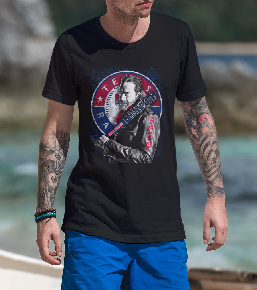 Texas Rangers Baseball Fan Art With Baseball Bat And Jacket T-Shirt