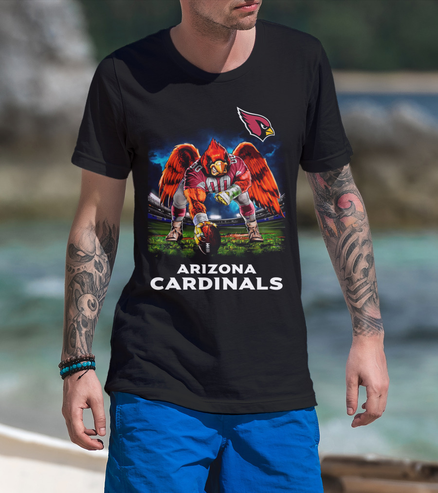 Arizona Cardinals Nfl Football Bird Mascot 3 Point Stance Stadium Scene T-Shirt