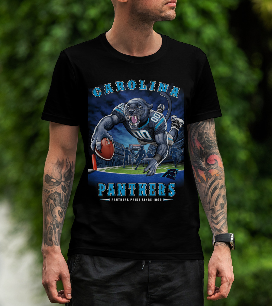Carolina Panthers Pride Since 1995 - End Zone Football Tiger Roaring With Ball T-Shirt
