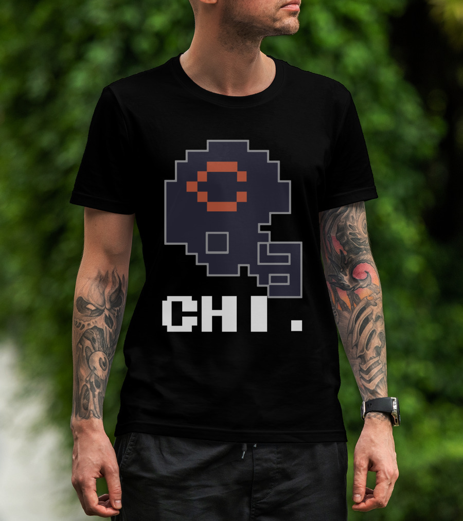 Chicago Bears Tecmo Bowl Retro Helmet Chi Pixel Art T-Shirt