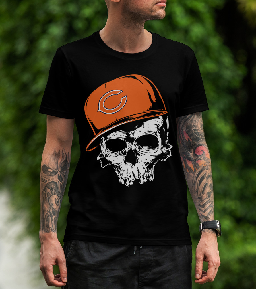 Chicago Bears Skull With Orange Cap T-Shirt