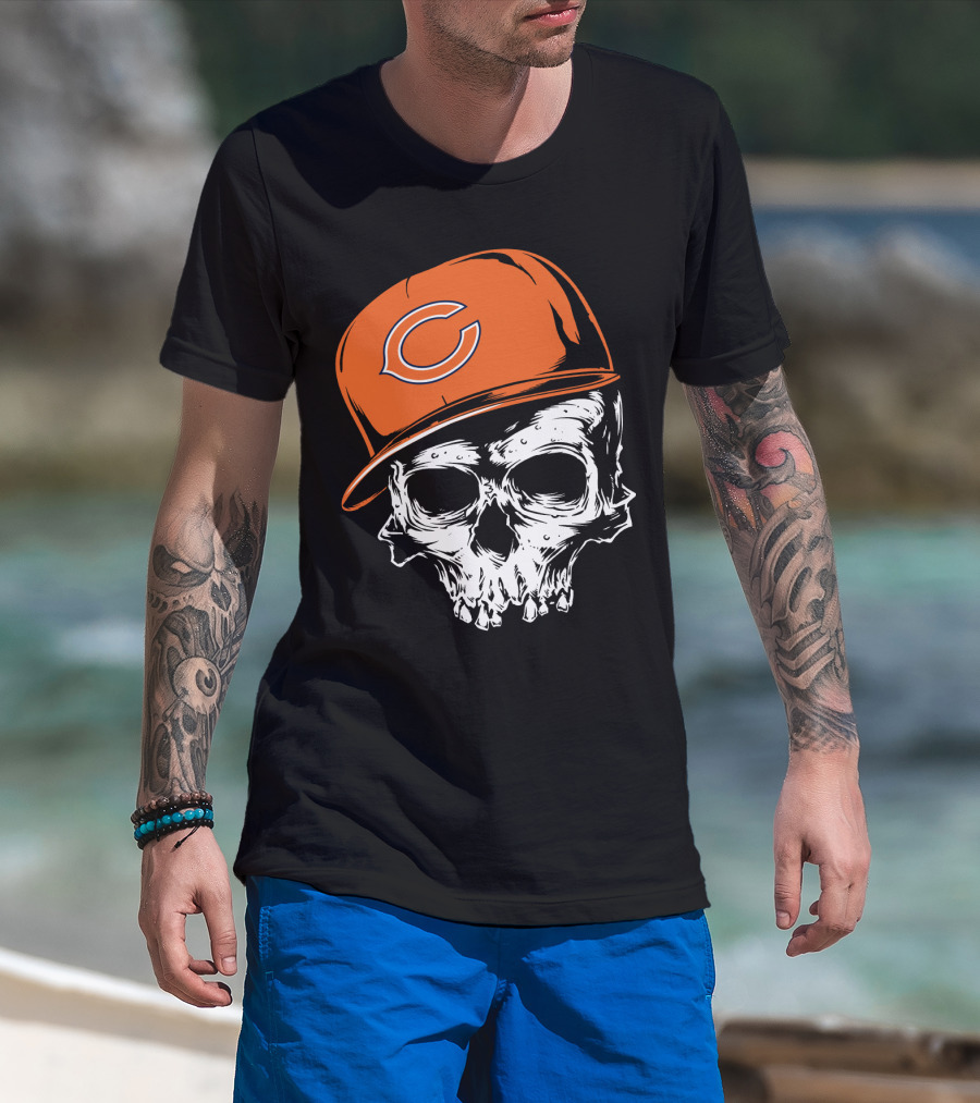 Chicago Bears Skull With Orange Cap T-Shirt