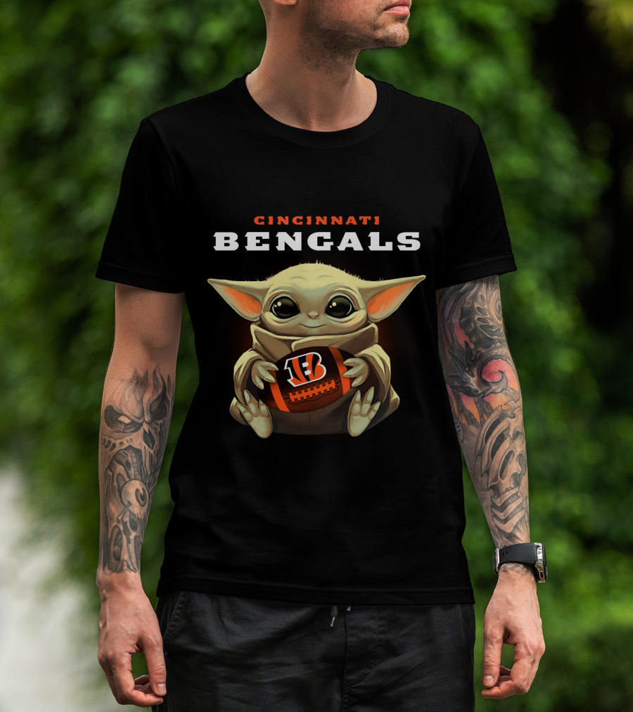 Cincinnati Bengals Grogu Holding Football T-Shirt