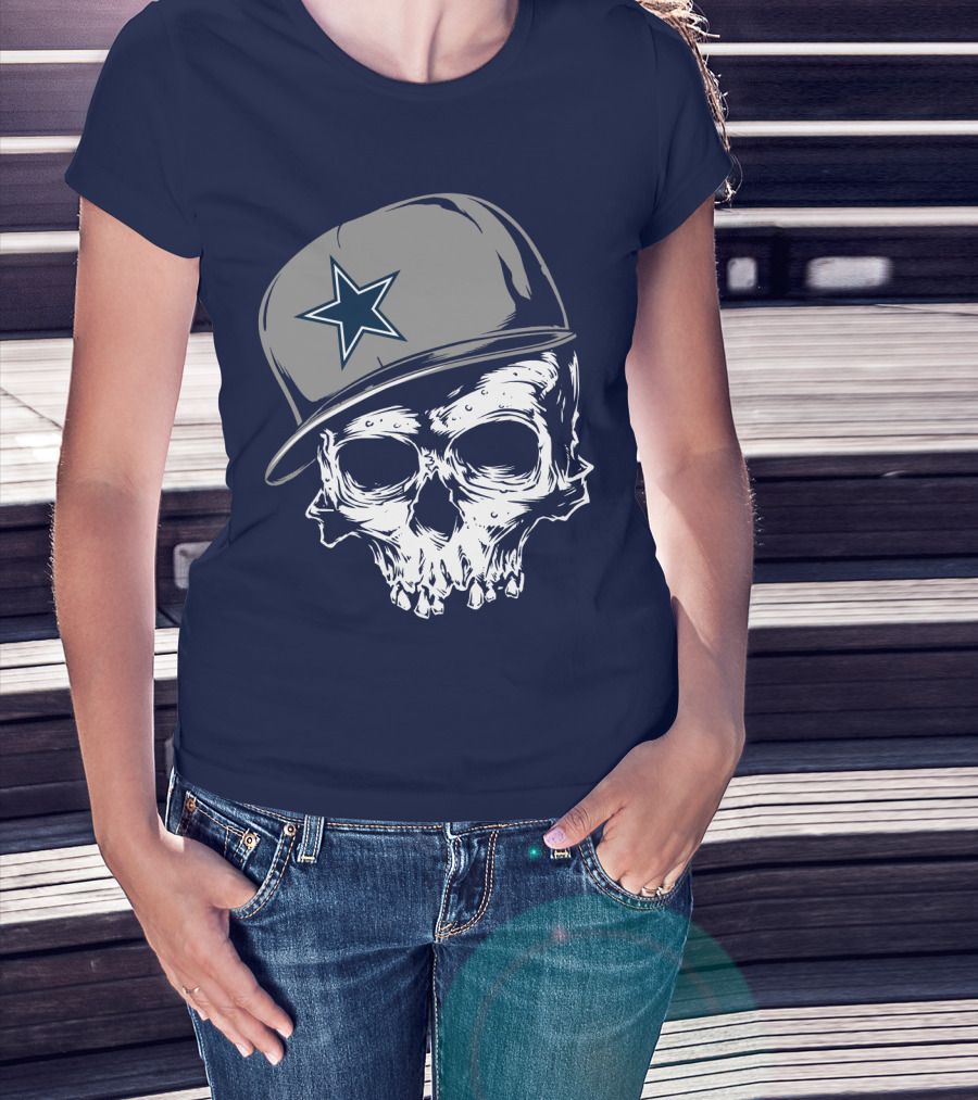 Dallas Cowboys Skull With Star Emblem Cap T-Shirt