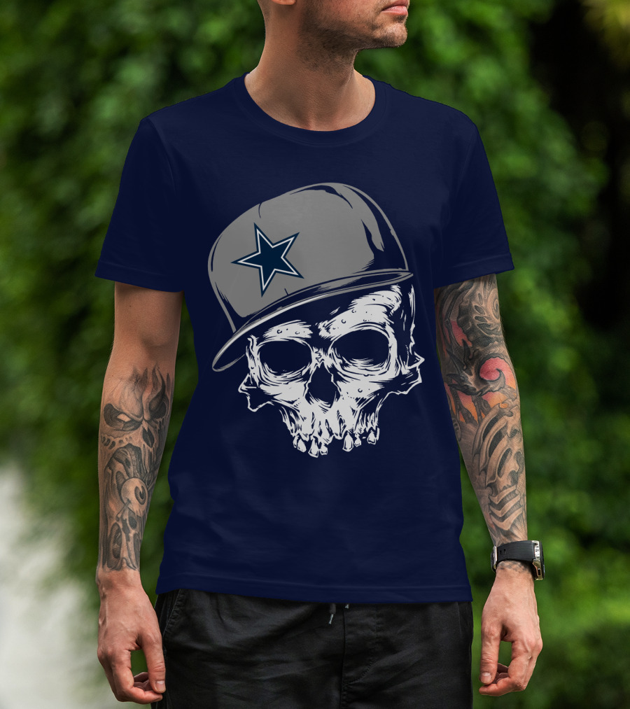 Dallas Cowboys Skull With Star Emblem Cap T-Shirt