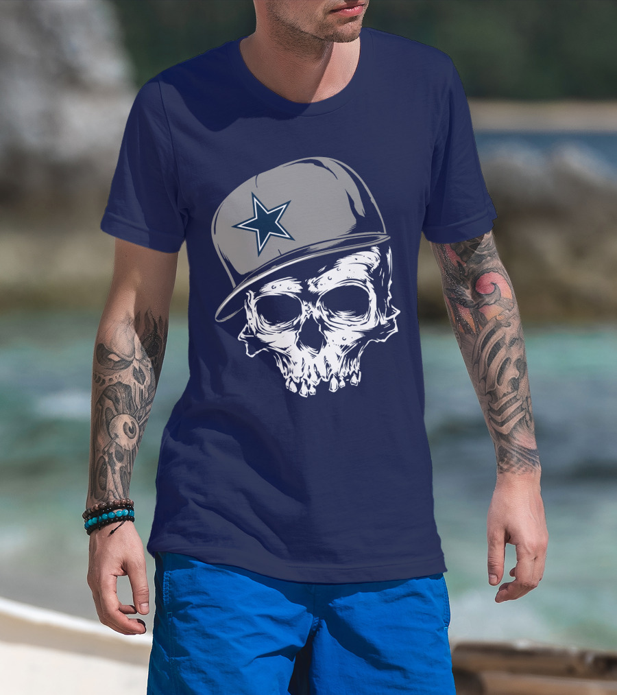 Dallas Cowboys Skull With Star Emblem Cap T-Shirt